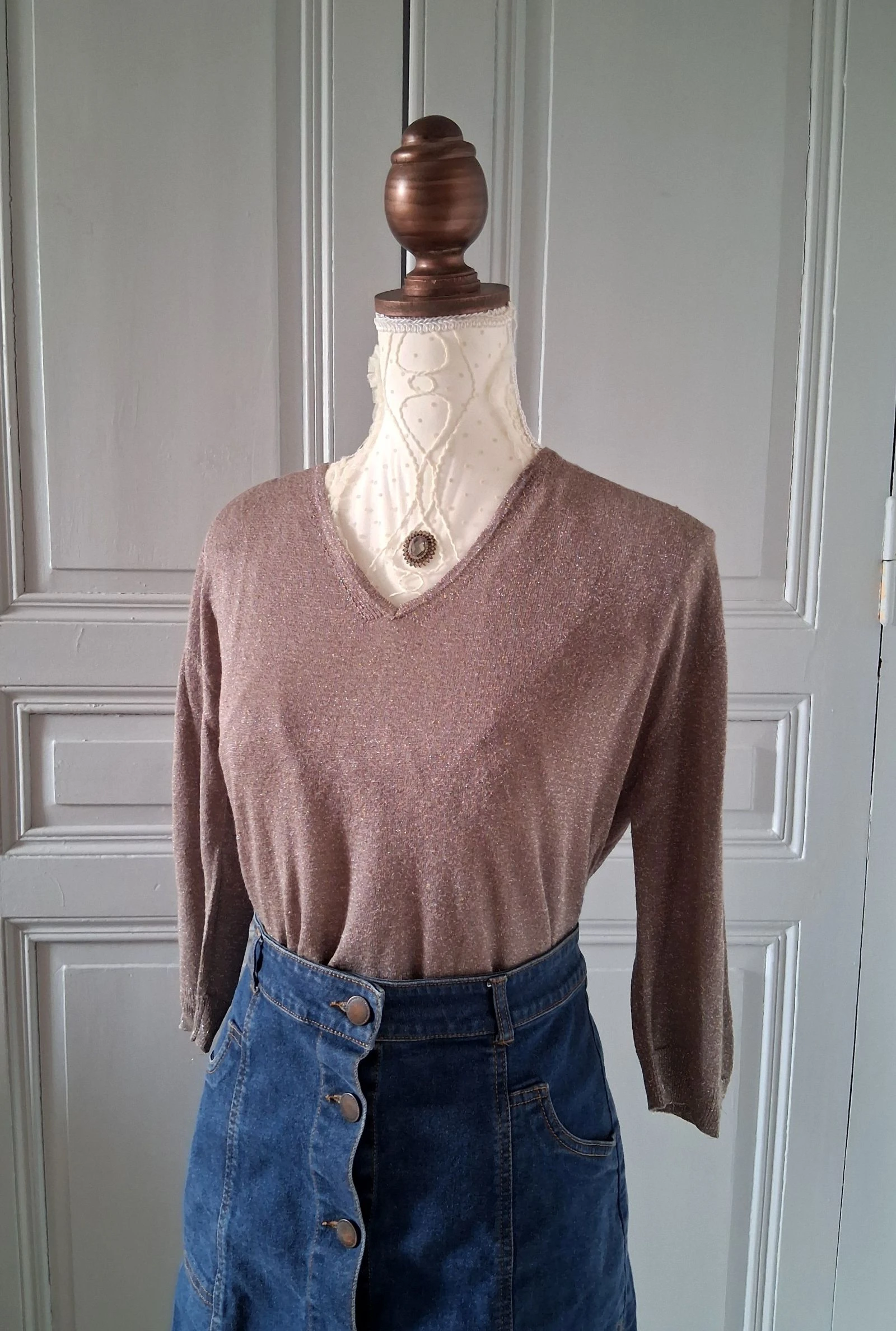 Pull fin irisé taupe Mango - Coupe fluide & Élégante - Taille M